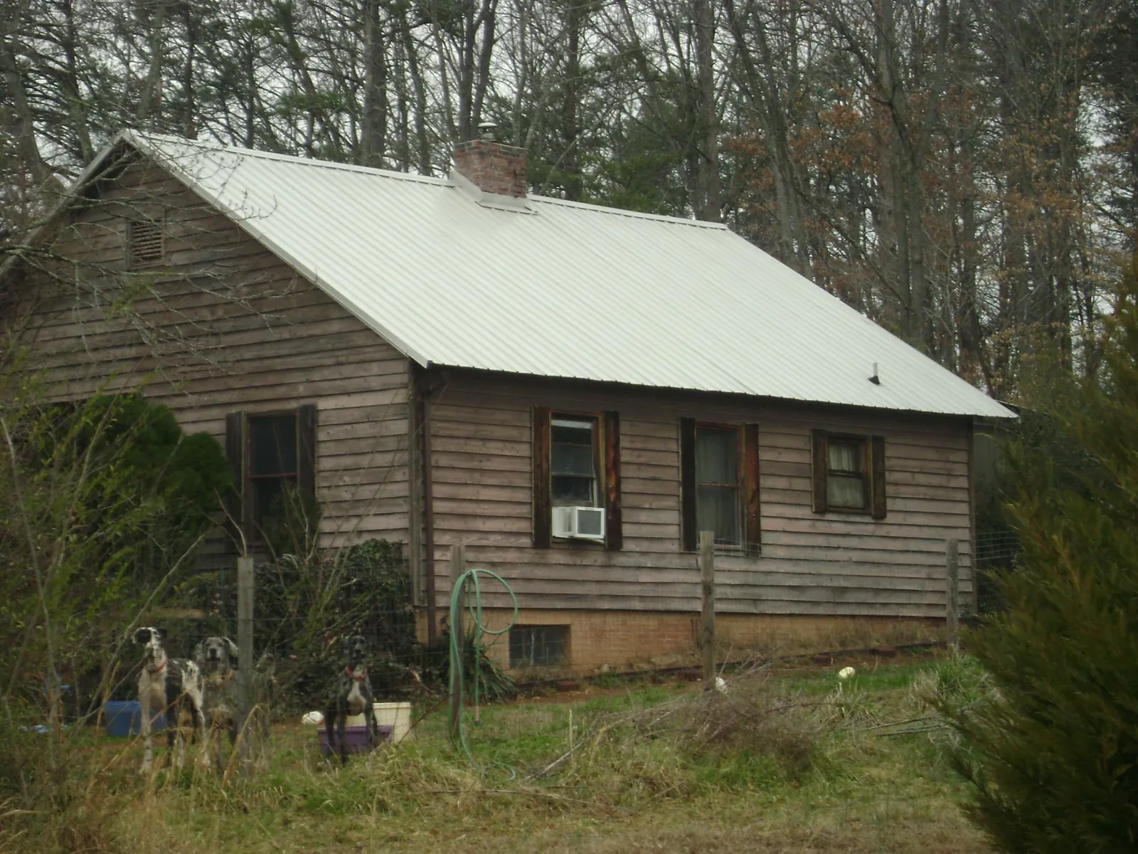 White metal roof on an old wood sided farmhouse, from a Asphalt Shingle Roof Repair job in Lake Hiawatha